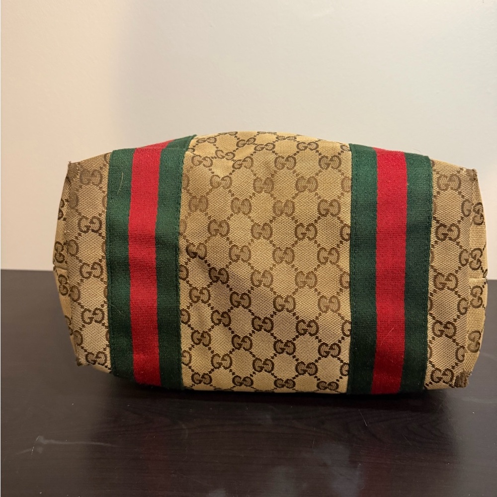 Gucci Beige Tote with Yellow and Green-Red Stripes - Picture 7 of 9